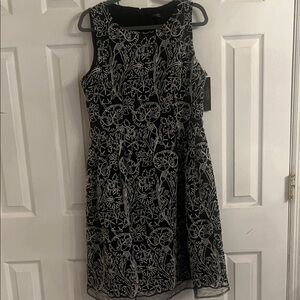 Tahari Black and White Floral Midi Dress